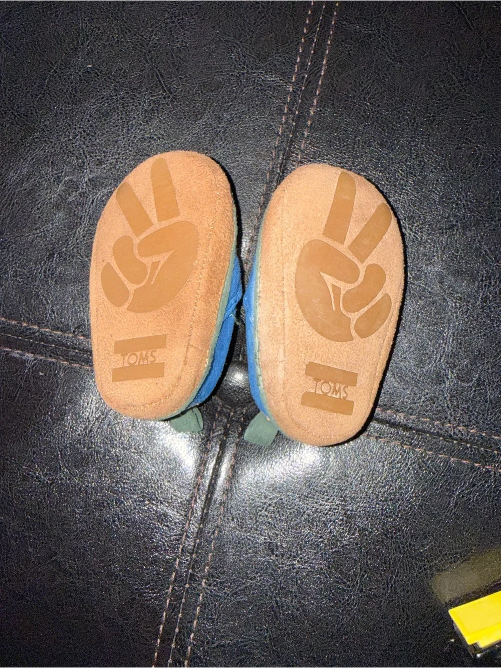 Toms Baby Moccasins Tan & Light Blue Peace Sign Sole